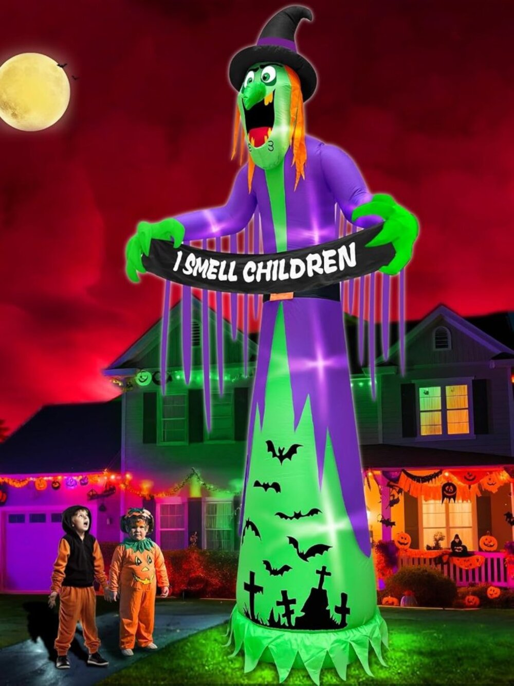 12FT Giant Halloween Inflatable Witch Decoration for Outdoor Garden Display